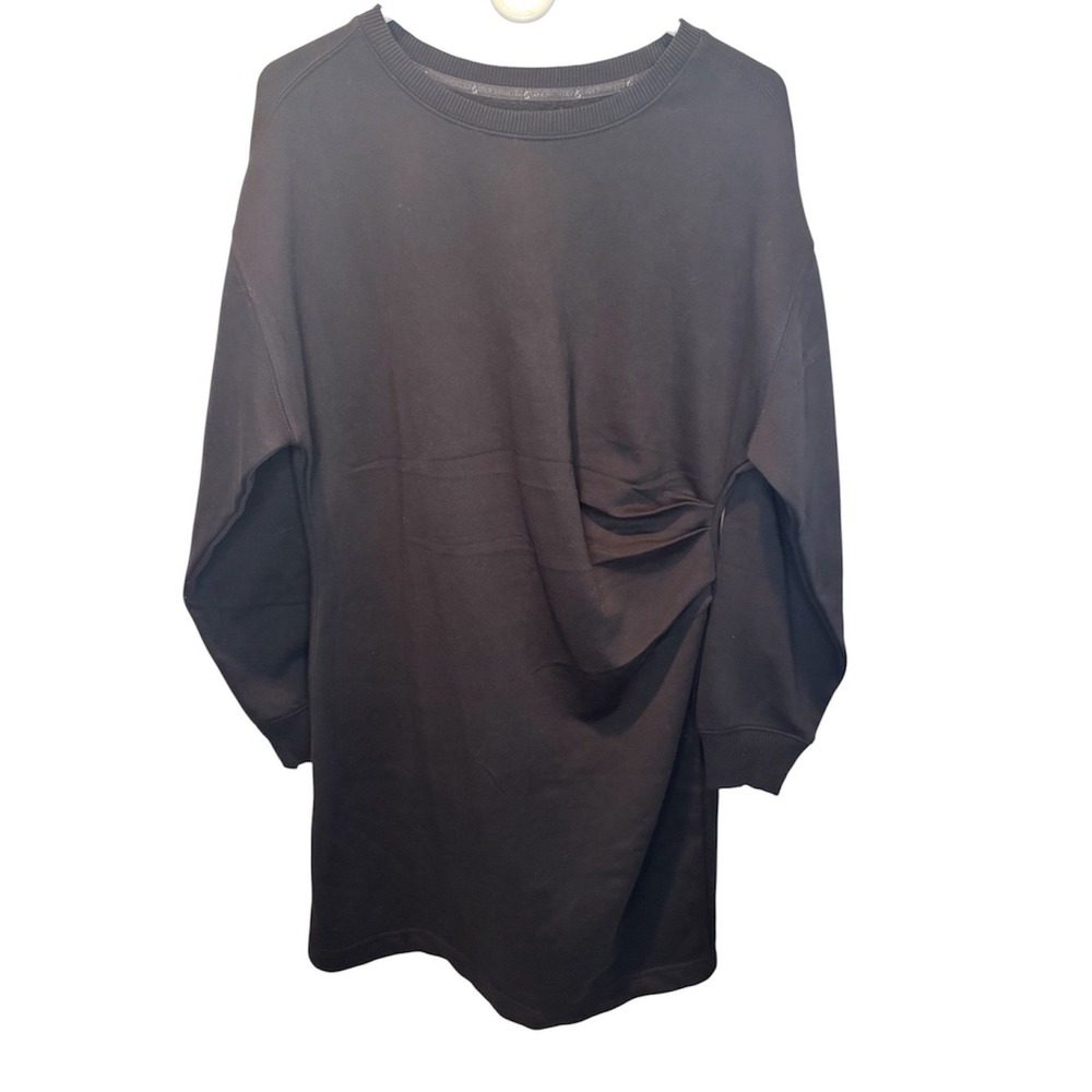Lou & Grey Black Long Sleeve Side Gathered Sweatshirt Dress M NEW Minimalist